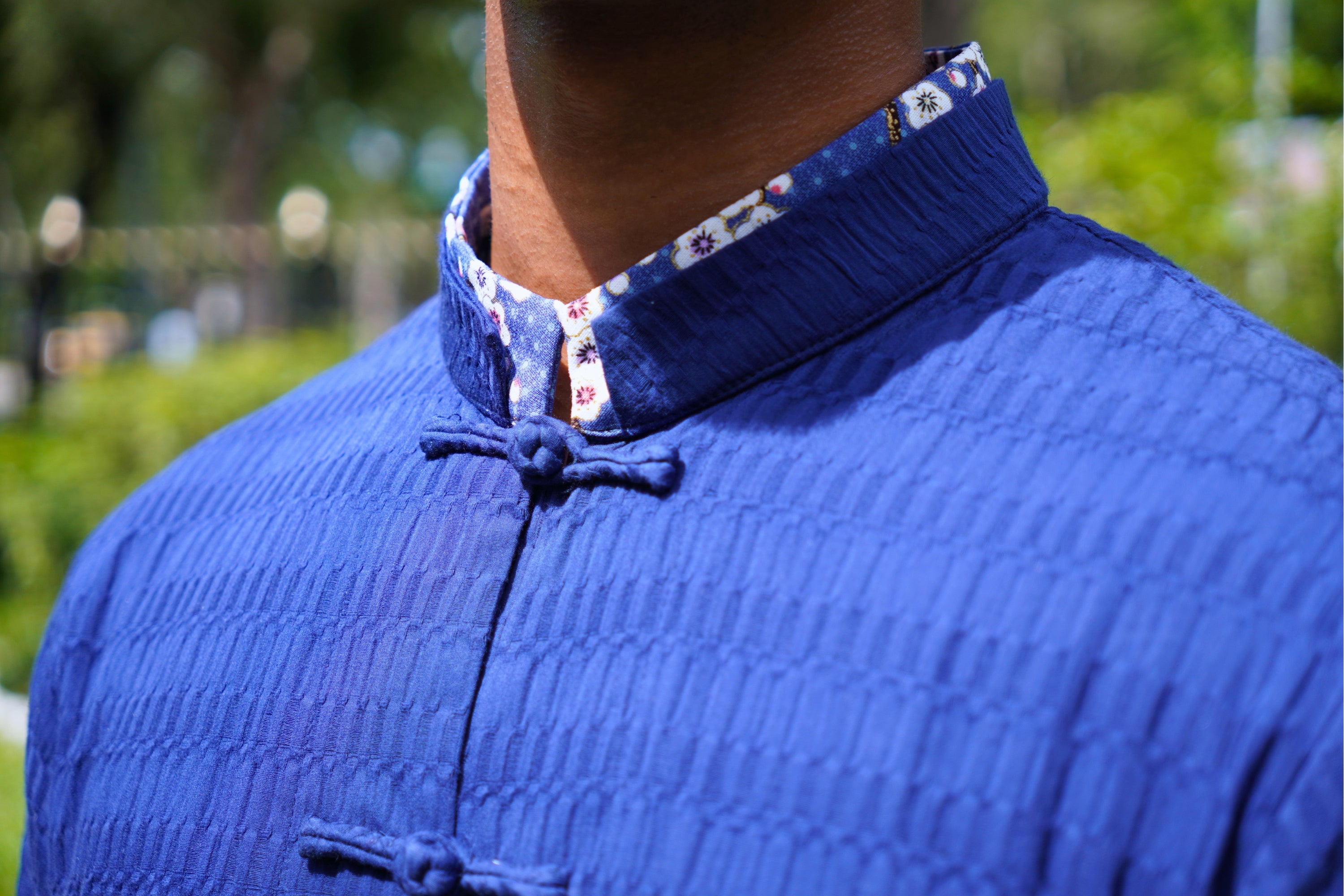 Navy Blue Stripe Cotton Tangzhuang