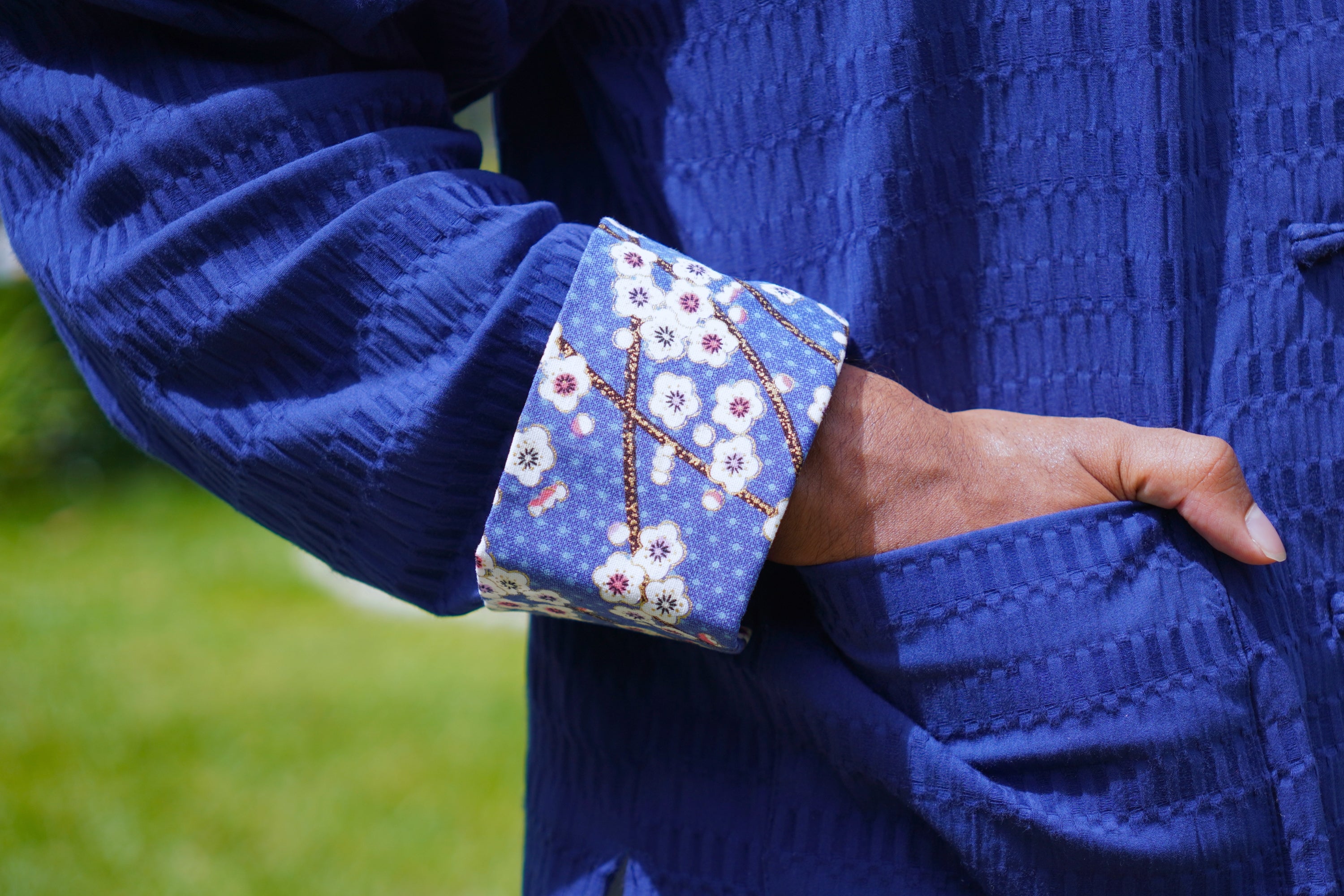 Navy Blue Stripe Cotton Tangzhuang