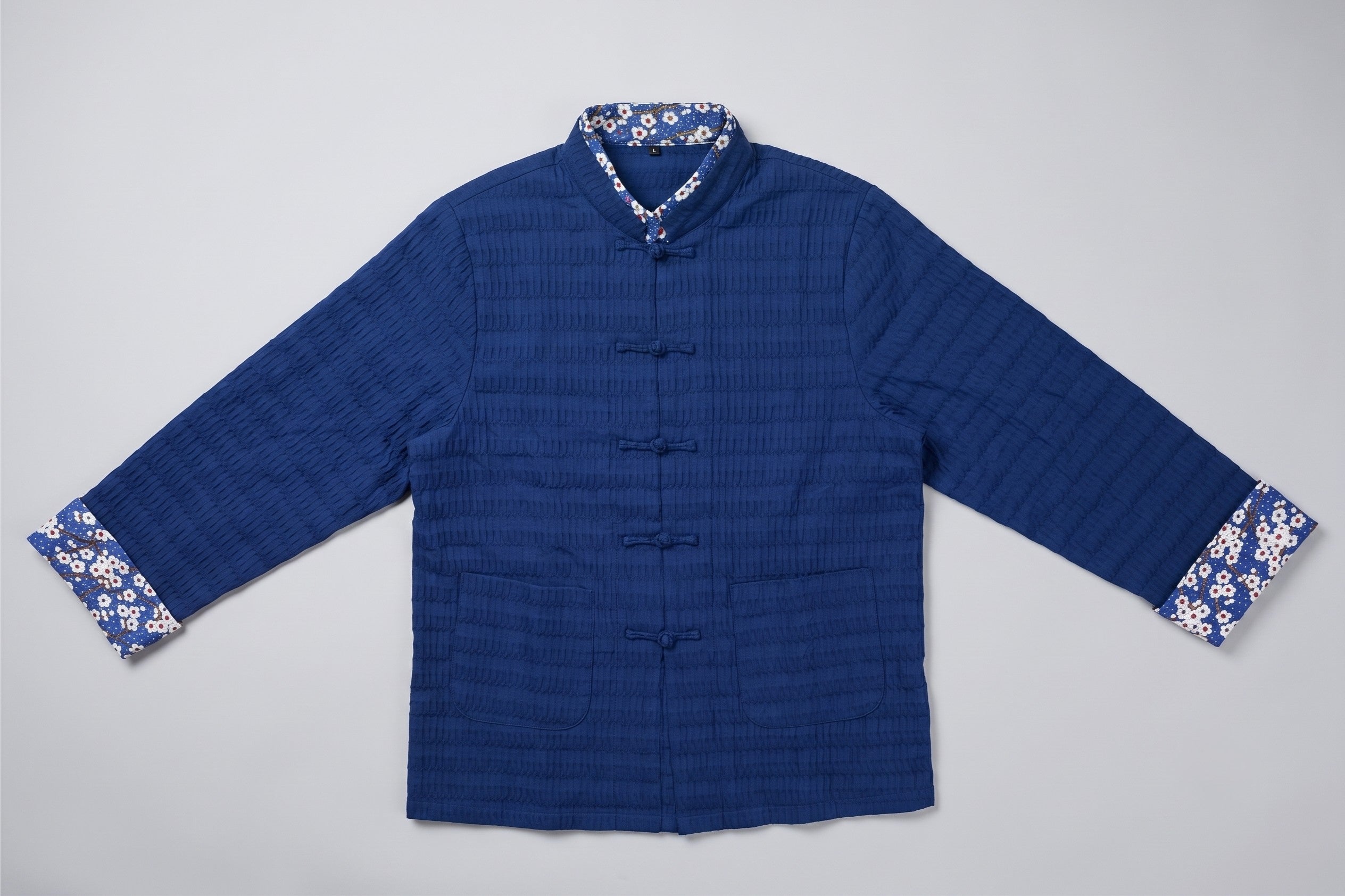 Navy Blue Stripe Cotton Tangzhuang